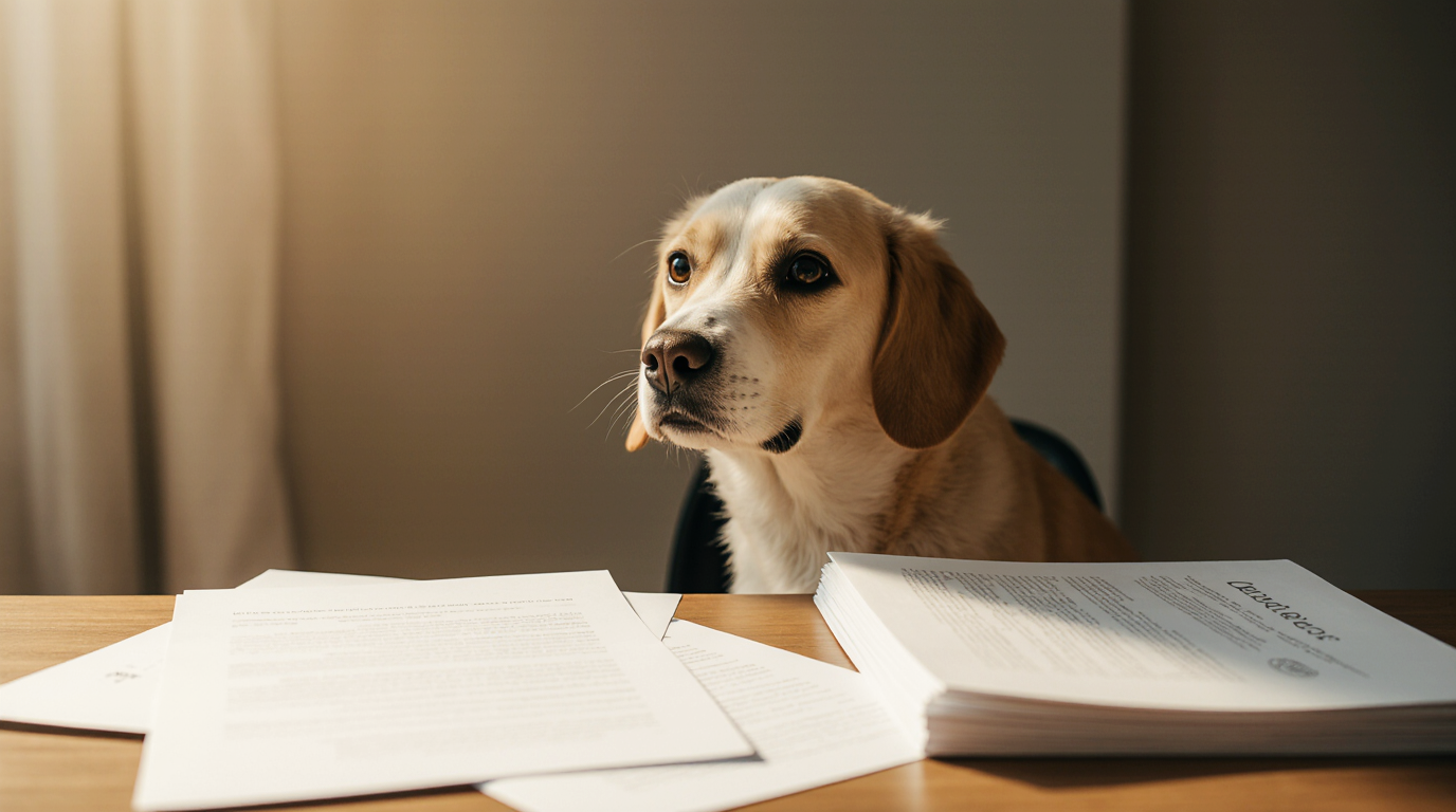 Hund mit Versicherungsunterlagen