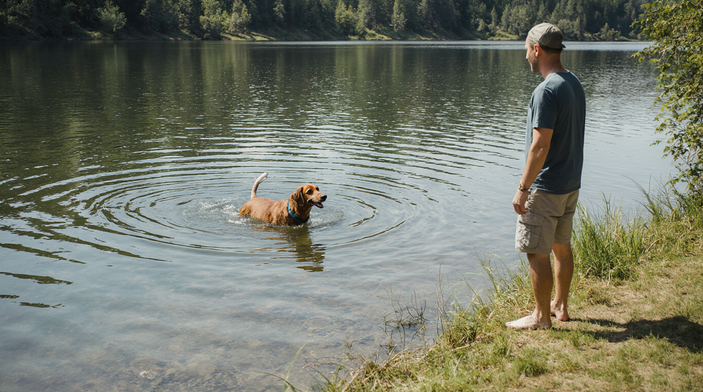Hund und Halter am See